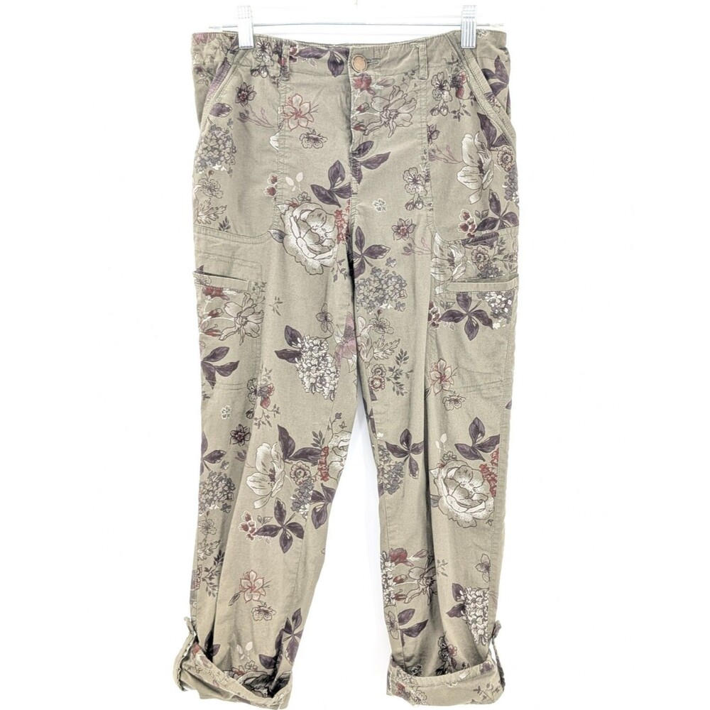 Democracy "Flex"-ellent Floral Olive Green Mid Rise Ankle Cargo Pants Size 6